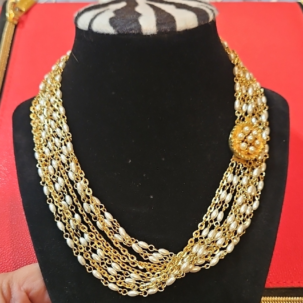 Elegant Gold and White Multi-Strand Necklace
